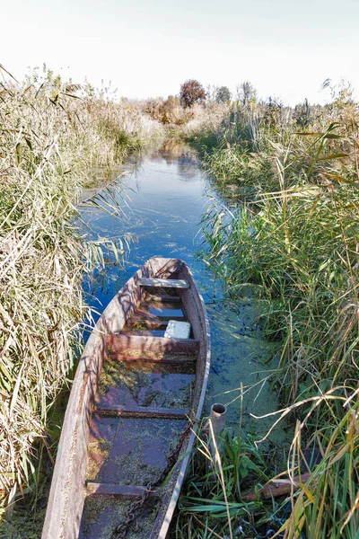 Viejo barco pescador de madera en la orilla del río —  Fotos de Stock