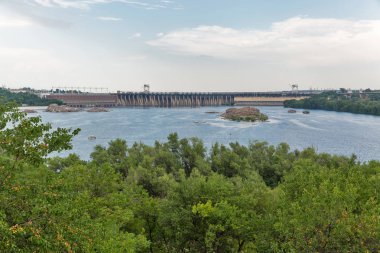 Khortytsia Island, Dinyeper Nehri ve Hidroelektrik Santrali. Zaporijya, Ukrayna.