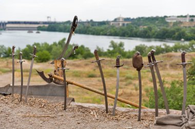 Zaporozhian Sich peyzaj Khortytsia Island, Ukrayna.