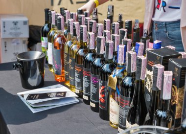 Kiev Şarap Festivali sırasında Chizay Ukrayna şarapçılık standı, Ukrayna.