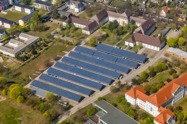 Car parking covered with solar panels in Berlin suburb, Germany.