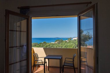 Ajaccio balkondan güzel deniz manzarası, Korsika adası, Fransa.
