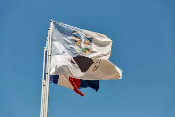 Vlaggen van Ajaccio, Corsica, Frankrijk en de EU — Stockfoto