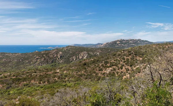 Nadmorska panorama krajobrazu, Roccapina, Korsyka wyspa, Francja. — Zdjęcie stockowe