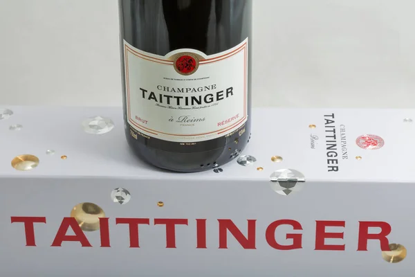 Kyiv Ukraine Marchl 2020 Taittinger Champagne Bottle Box Closeup White — Stock Photo, Image