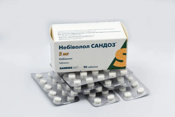 Kyiv Ucraina Maggio 2020 Farmaco Generico Antipertensivo Nebivololo Sandoz Scatola — Foto Stock