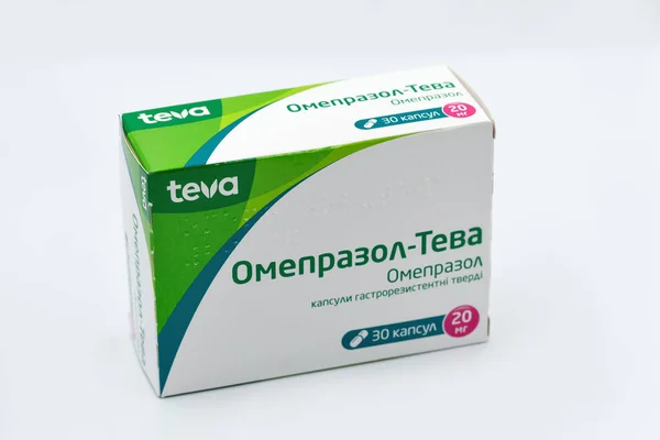 Kyiv Ukraine Maj 2020 Gastroenterologi Generiskt Läkemedel Omeprazol Teva Box — Stockfoto