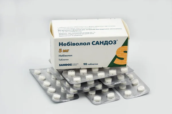 Kyiv Ucraina Maggio 2020 Farmaco Generico Antipertensivo Nebivololo Sandoz Scatola — Foto Stock