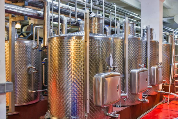 Stainless Steel Reservoirs Wine Modern Winery Indoor — Stock Photo, Image