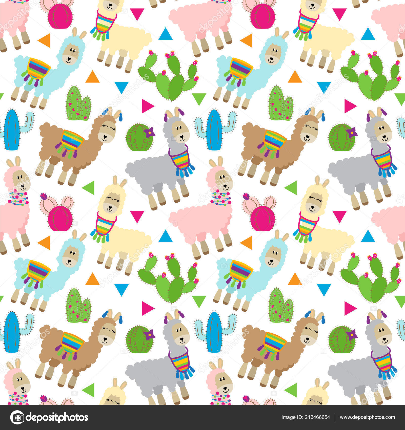 Seamless Tileable Llama Cactus Pattern Background Stock Vector Image by