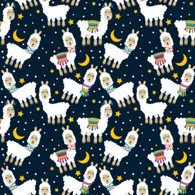 Kesintisiz, Tileable Lama ve kaktüs desen veya arka plan