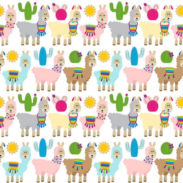 Seamless Tileable Llama Cactus Pattern Background — Stock Vector