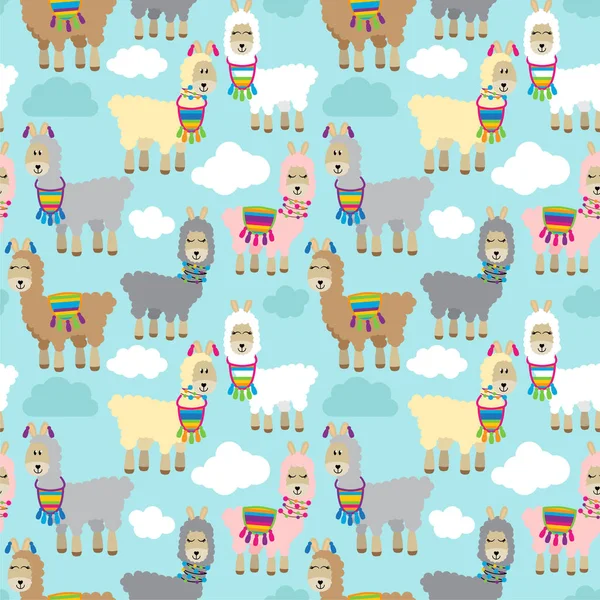 Seamless Tileable Llama Cactus Pattern Background — Stock Vector