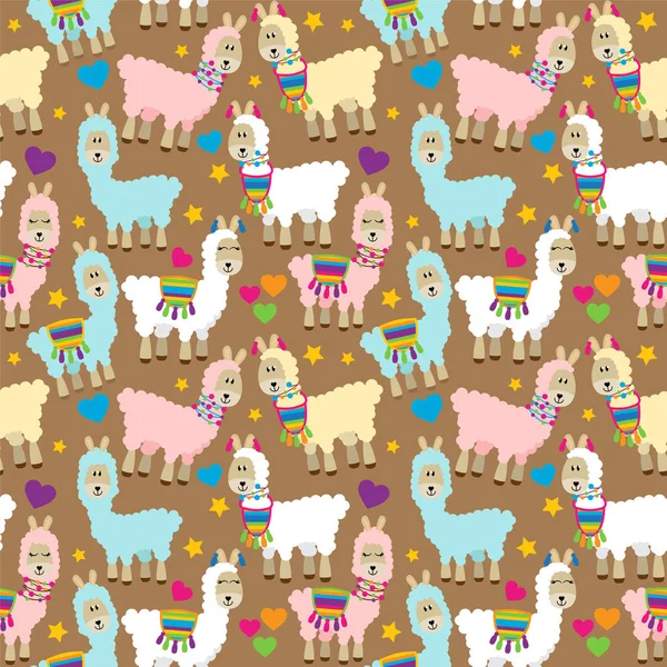 Seamless Tileable Llama Cactus Pattern Background — Stock Vector