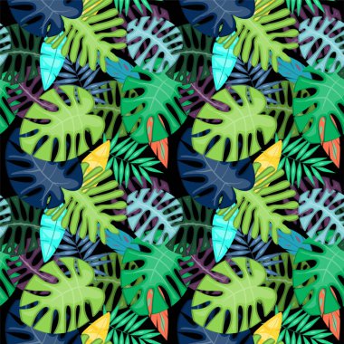 Tropikal yaprak vektör Dikişsiz desen veya arka plan