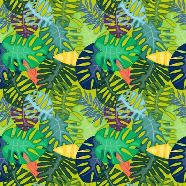 Tropikal yaprak vektör Dikişsiz desen veya arka plan