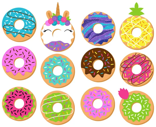 Vector Collection Fun Cute Donuts — Stock Vector