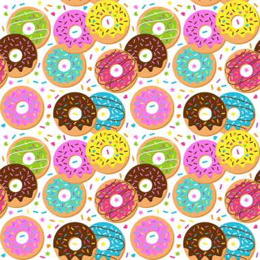 Donut ve Sprinkles ile Dikişsiz Vektör Arka Plan