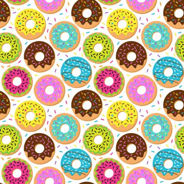 Donut ve Sprinkles ile Dikişsiz Vektör Arka Plan
