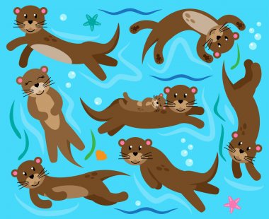 Cute Vector Collection of Otters in Water clipart