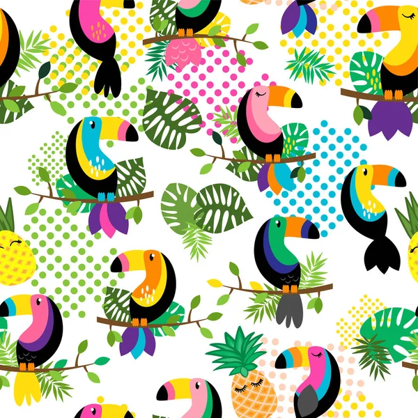 Seamless Tileable Tropical Vector Pattern Flamingos Toucans Cacti Tropical Leaves Vector Graphics