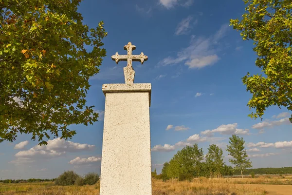 Krzyż Santiago Piedestale Symbole Camino Santiago — Zdjęcie stockowe