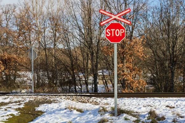 Stop Sign Level Crossing Barriers Train — Stock Photo, Image