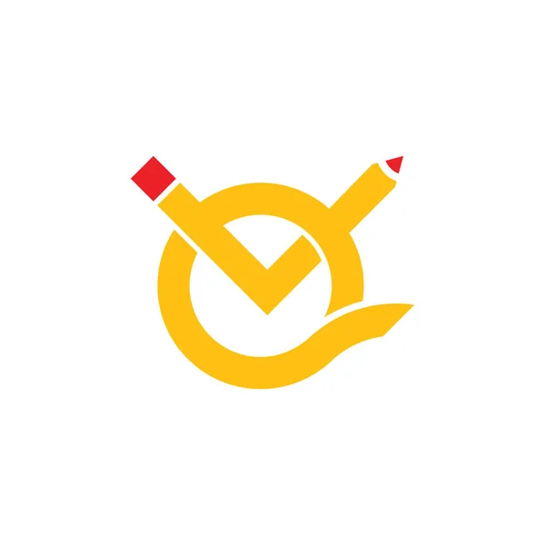 チェック マークの鉛筆ロゴと幾何学的な円 — ストックベクタ