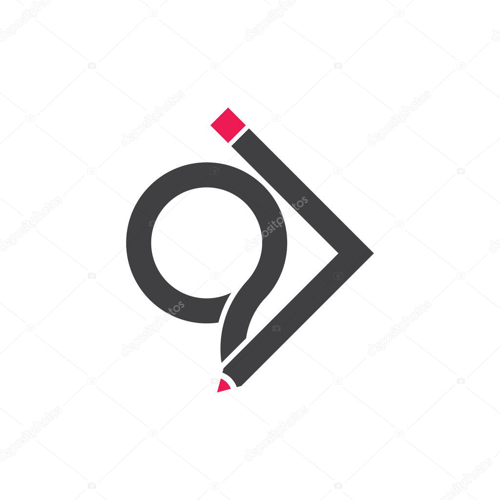 letters iq pencil design logo vector