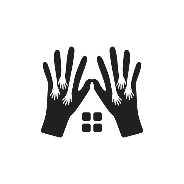 Ręka Pielęgnacja Domu Społecznego Koncepcja Logo — Wektor stockowy