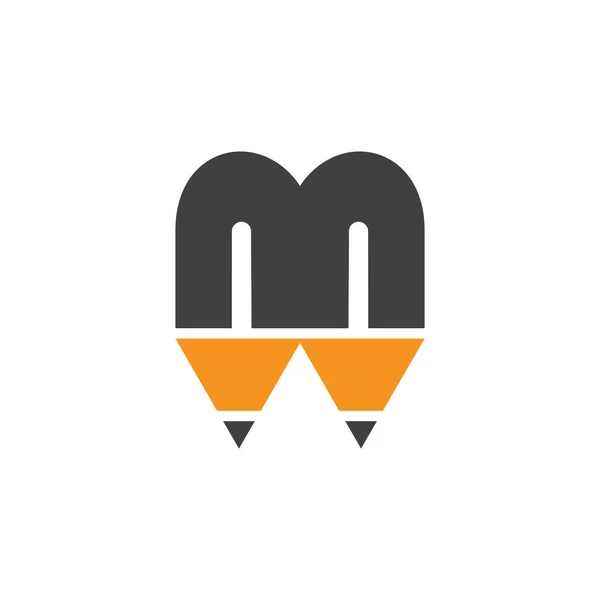 Lettre m crayon éducation logo vecteur — Image vectorielle