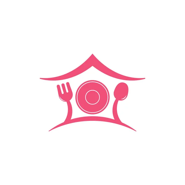 Vinculado garfo colher prato restaurante logotipo vetor — Vetor de Stock