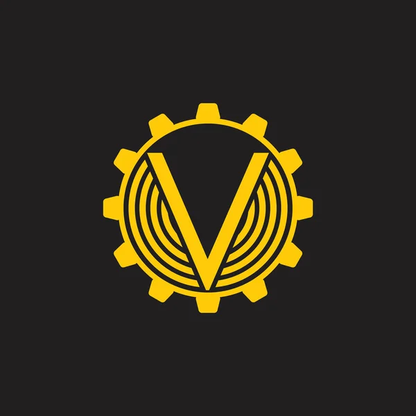 Lettre v cog machine logo industriel vecteur — Image vectorielle