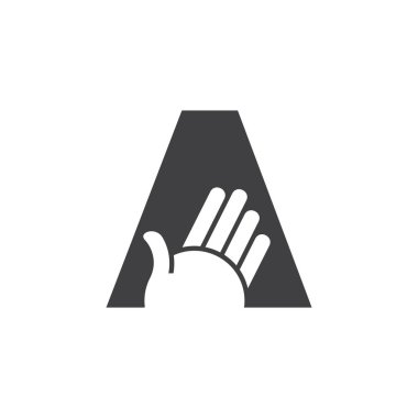 letter A hand greeting gesture logo vector clipart