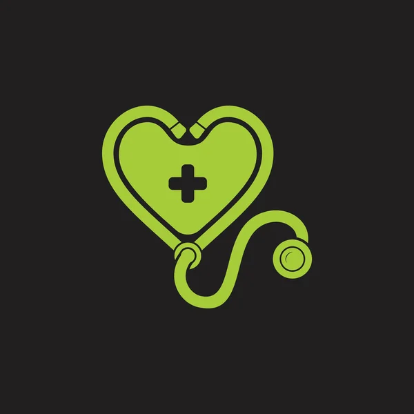 Stetoscopio amore cuore decorazione medica logo vettore — Vettoriale Stock