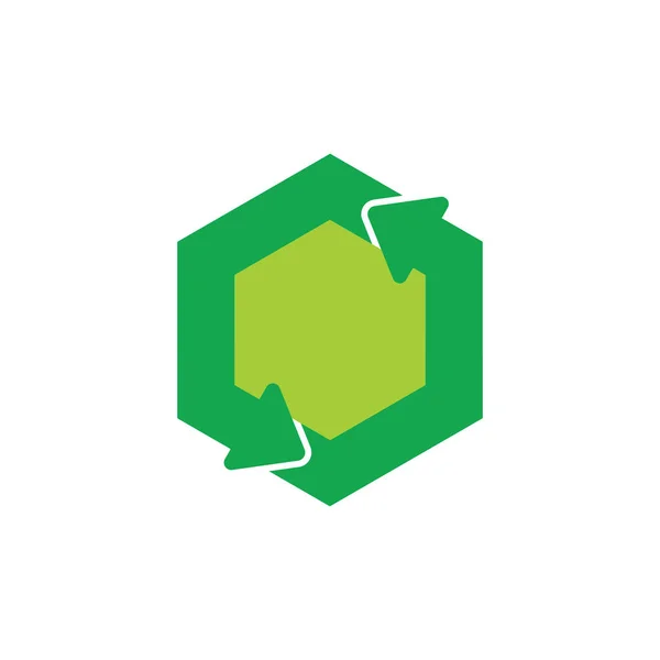 Зеленый вектор логотипа шестиугольной стрелки круга переработки — стоковый вектор