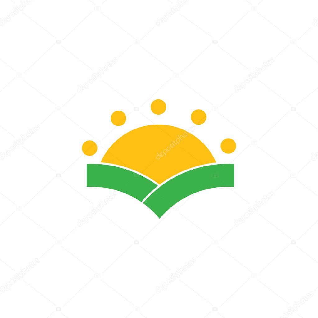 Sun and green field dots logo vector