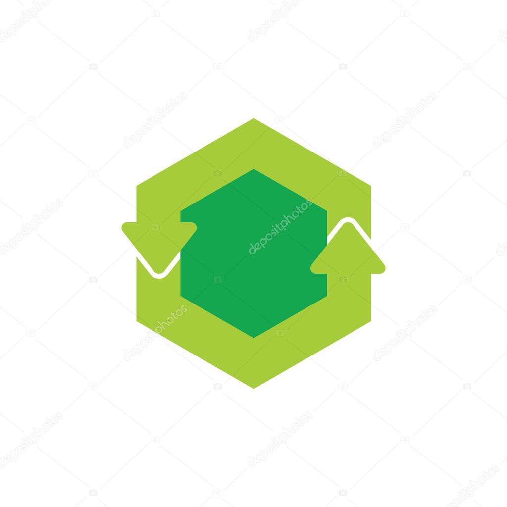 green recycle circle hexagonal arrow symbol logo vector