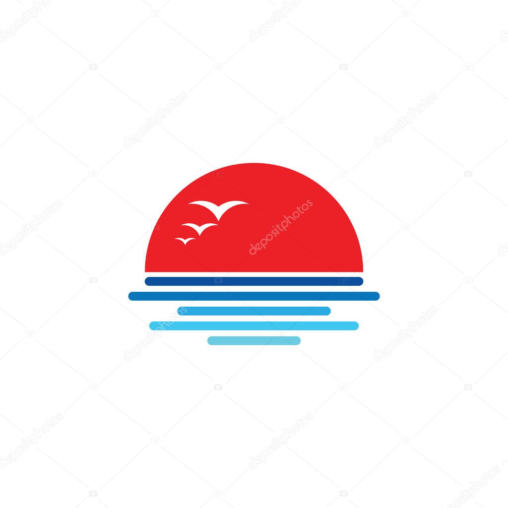 seagull sunset beach symbol logo vector