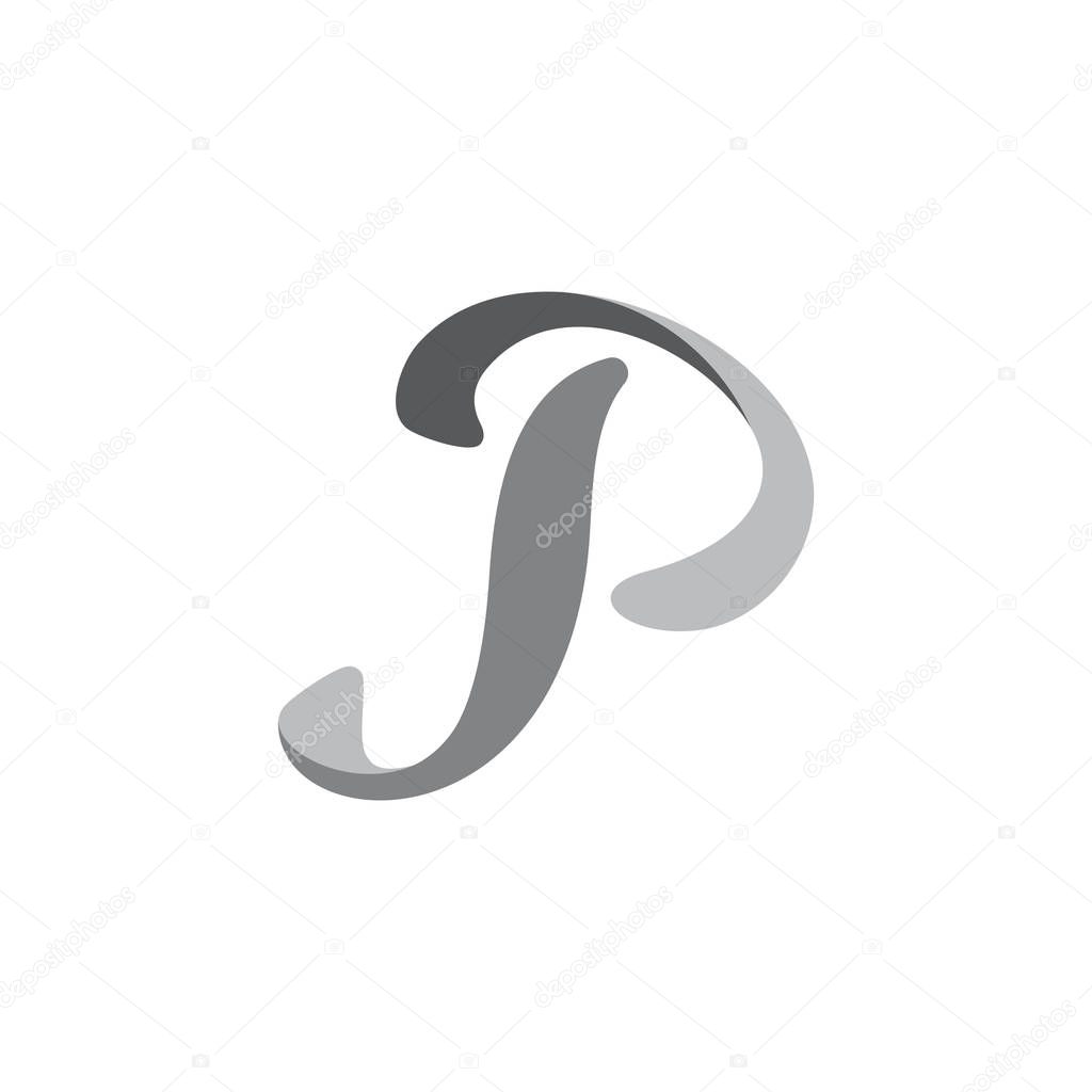 letter p 3d curves gradient flat logo vector