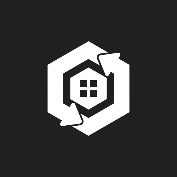 Verde refrescar casa hexagonal flecha símbolo logotipo vector — Vector de stock