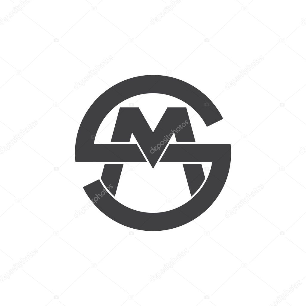 letter sm linked geometric line logo vector