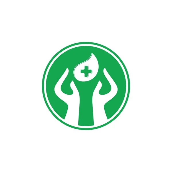 Зелений плюс логотип медичного догляду за рукою — стоковий вектор