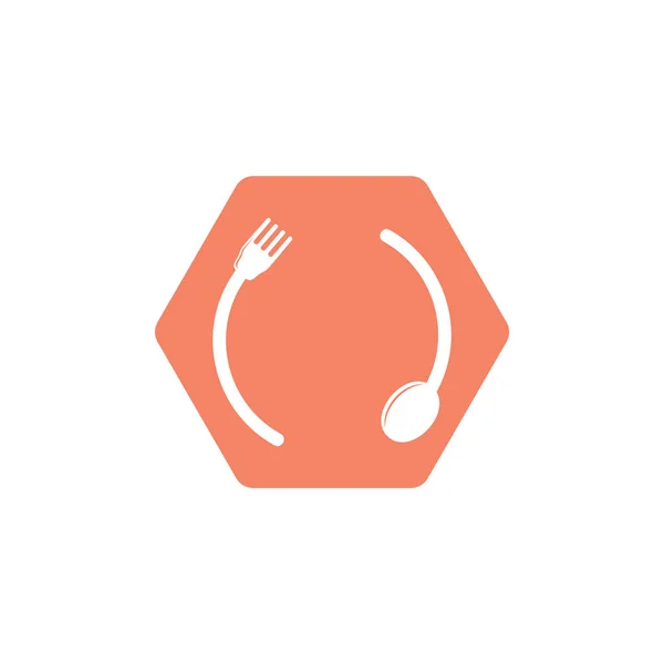 Circle spoon fork hexagon logo vector — Stock Vector