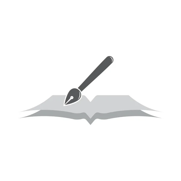 Penna inchiostro e libro istruzione simbolo logo vettore — Vettoriale Stock