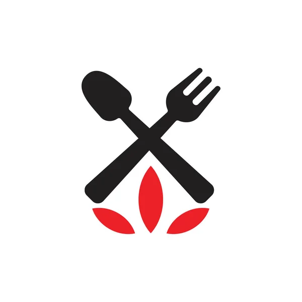 Colher garfo chama cozinhar símbolo logotipo vetor — Vetor de Stock
