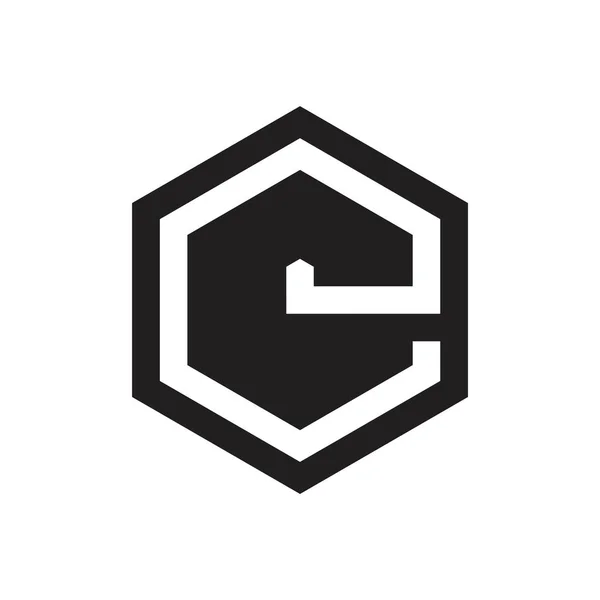 Buchstabe e sechseckige negative Raum geometrisches Logo — Stockvektor