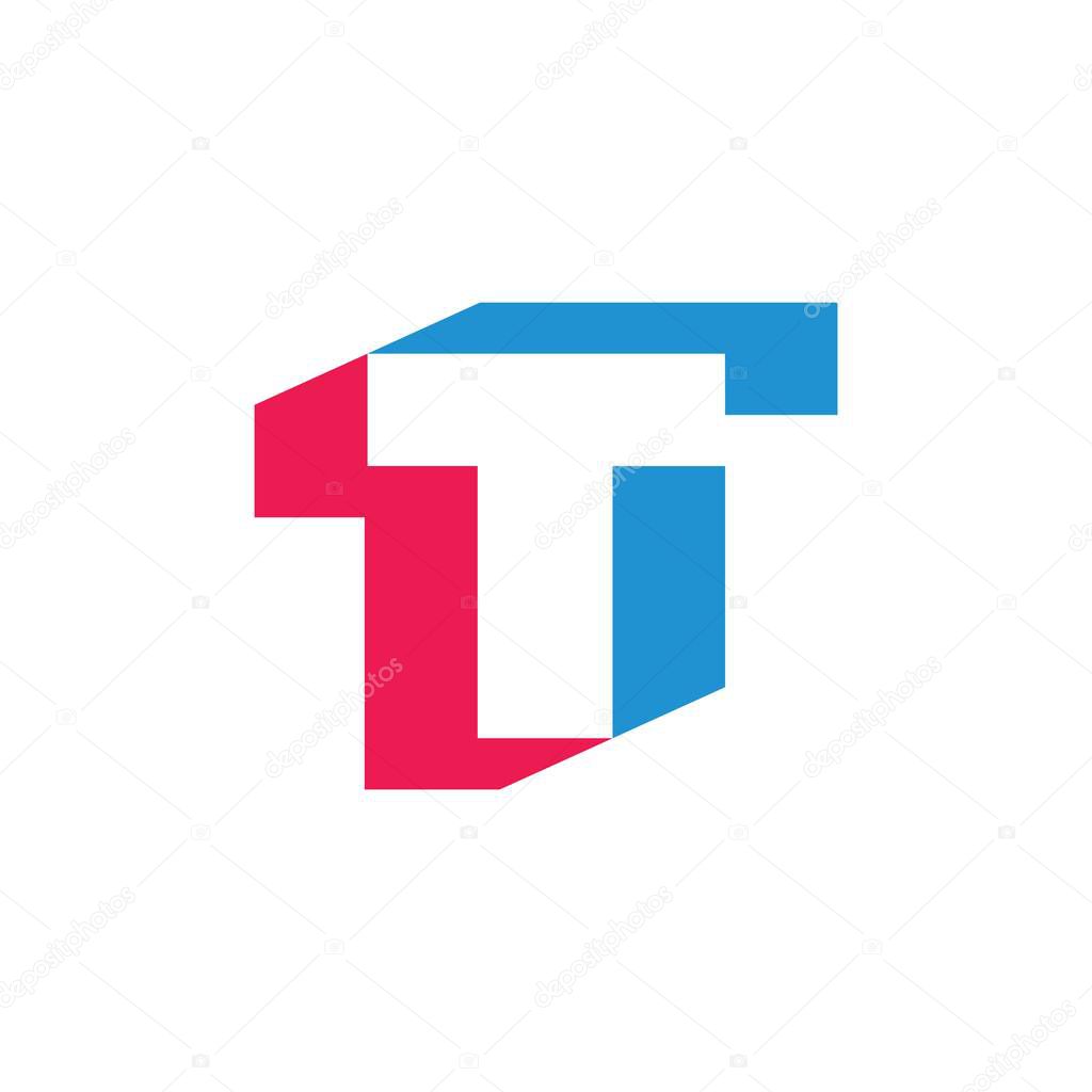 letter t colorful negative space geometric logo vector