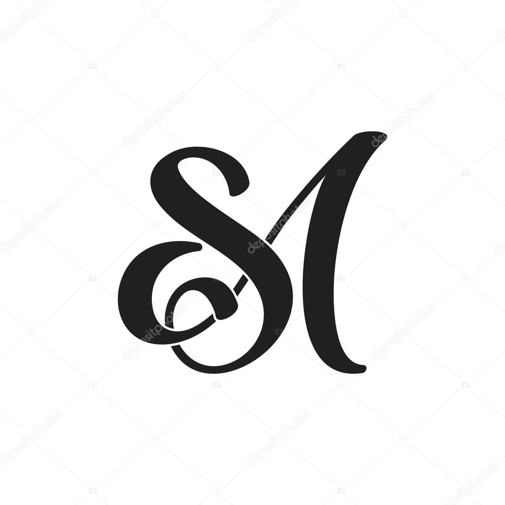 letter sm simple linked curves ribbon logo vector