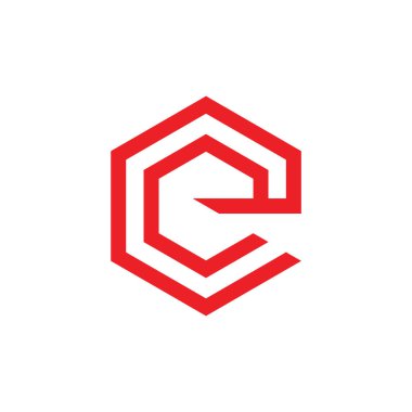 E harfi altıgen çizgiler geometrik çatı logo vektörü